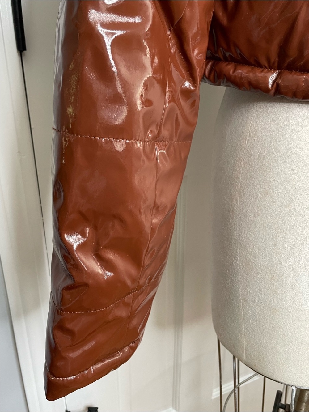 Daisy Shiny Cropped Puffer Jacket - Brown - Picture 9 of 12